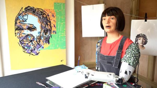 Ai-Da is heralded as the world's first ultra-realistic robot artist, and has been producing abstract paintings of this year's Glasto<em></em>nbury headliners.  PA