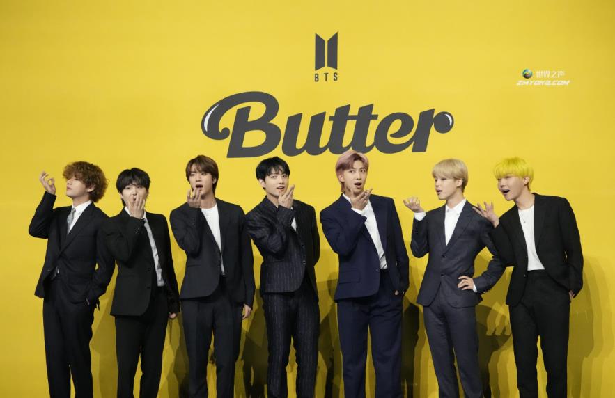 K-pop band BTS poses for photos ahead of a press co<em></em>nference for the release of their single “Butter” in Seoul last May. (AP-Yonhap)
