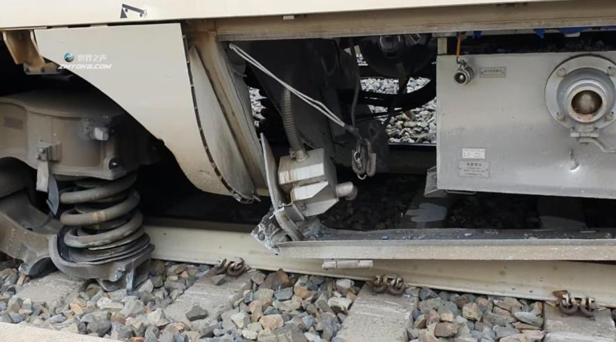 This photo provided by the Chungbuk Fire Service Headquarters shows a KTX train that derailed in central South Korea on Wednesday. (Chungbuk Fire Service Headquarters)
