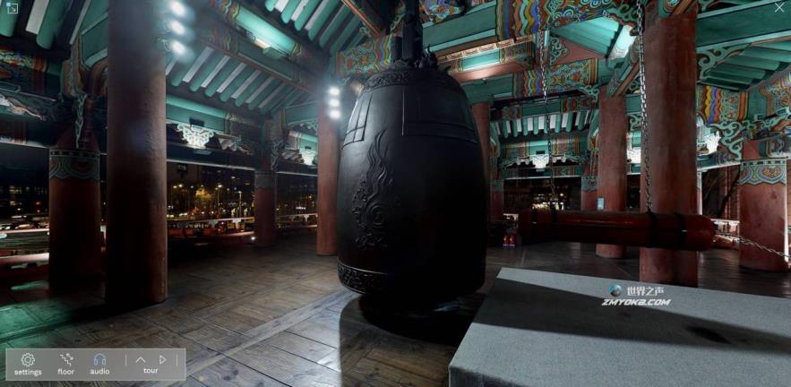 A virtual reality view of the bell inside the Bosingak Pavilion in central Seoul, created by SK Telecom. (SKT)