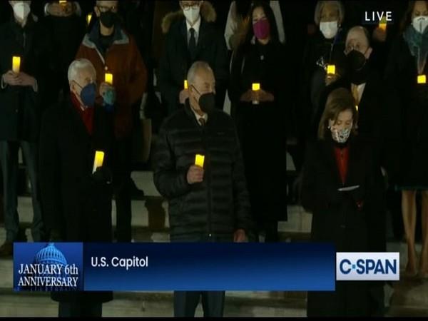 Co<em></em>ngressional leaders and lawmakers at a vigil to mark one-year anniversary of the January 6, 2021 attack on the US Capitol.