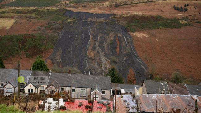 A general view of the scene of a landslide in the Rho<em></em>ndda valley on February 18, 2020, in Tylorstown, Wales.